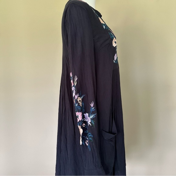 Free People Embroidered Floral Long Sleeve Dress Boho Women S Black Gauzy Mia - Picture 6 of 11